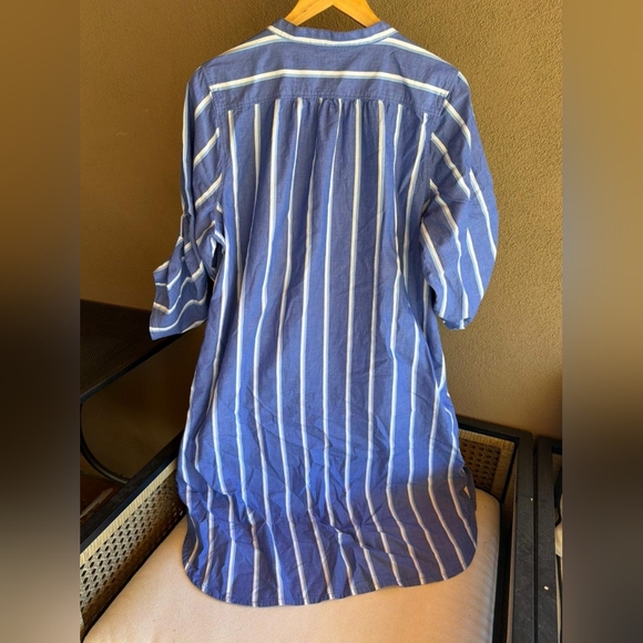 Lands' End Classic Blue & White Striped Dress Long Sleeved 100% Cotton - Picture 5 of 6